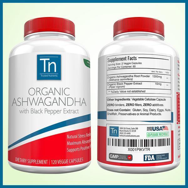 Organic Ashwagandha w Black Pepper Extract - Trusted Nutrients