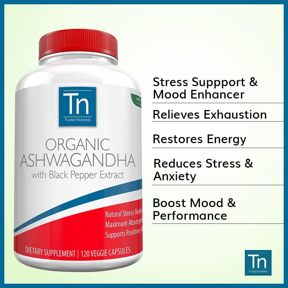Organic Ashwagandha w Black Pepper Extract - Trusted Nutrients